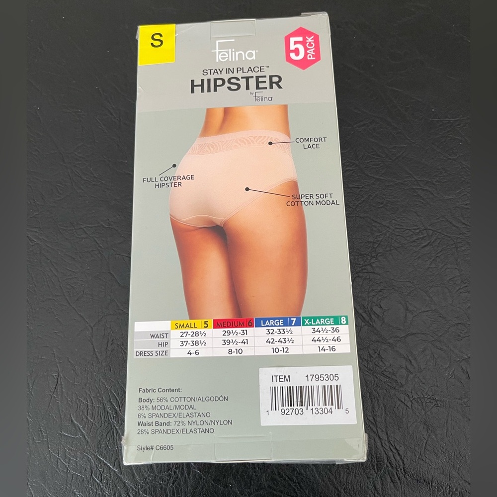 NEW Felina Women's S Stay In Place Hipster Panties 5-Pack Cotton/Modal Blend - Picture 2 of 4